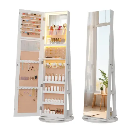 ✨ Espejo de Cuerpo Entero con Armario Joyero Giratorio 360° | Luz LED de 3 Colores | Organizador con Cerradura | Almacenamiento Multifuncional para Dormitorio 💎