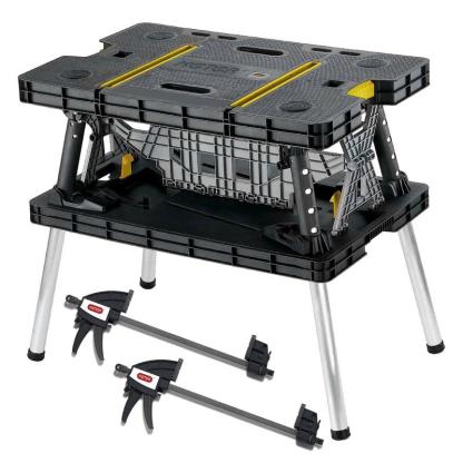 Mesa plegable portátil de uso rudo, soporte de almacenamiento de herramientas, banco de trabajo y caballete con abrazaderas de 12 pulgadas