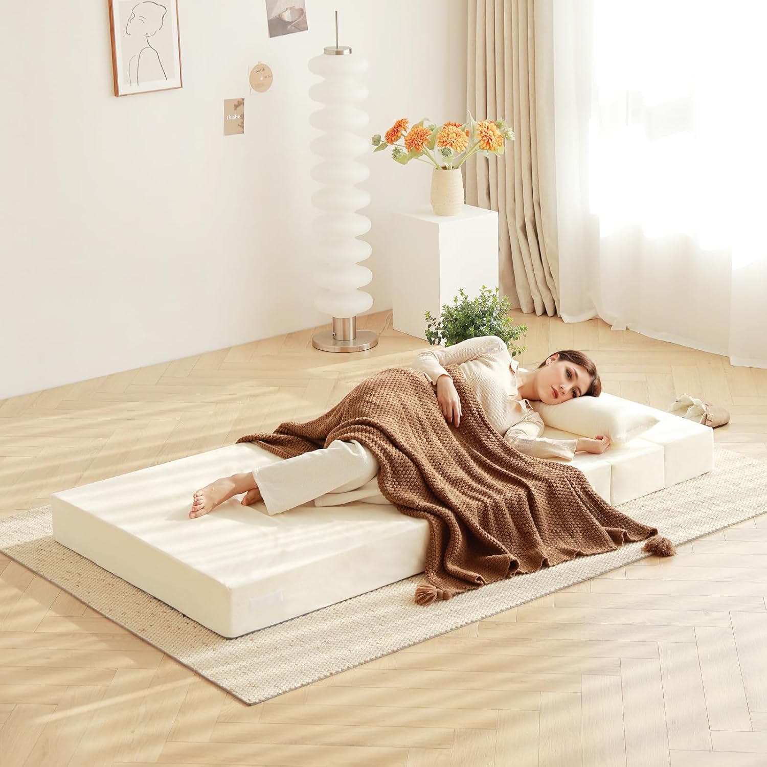 Tiita - Sillón de futón, tamaño individual, sofá cama plegable con almohada, colchón de piso y futón para sala de estar, recámara, uso de invitados, departamento