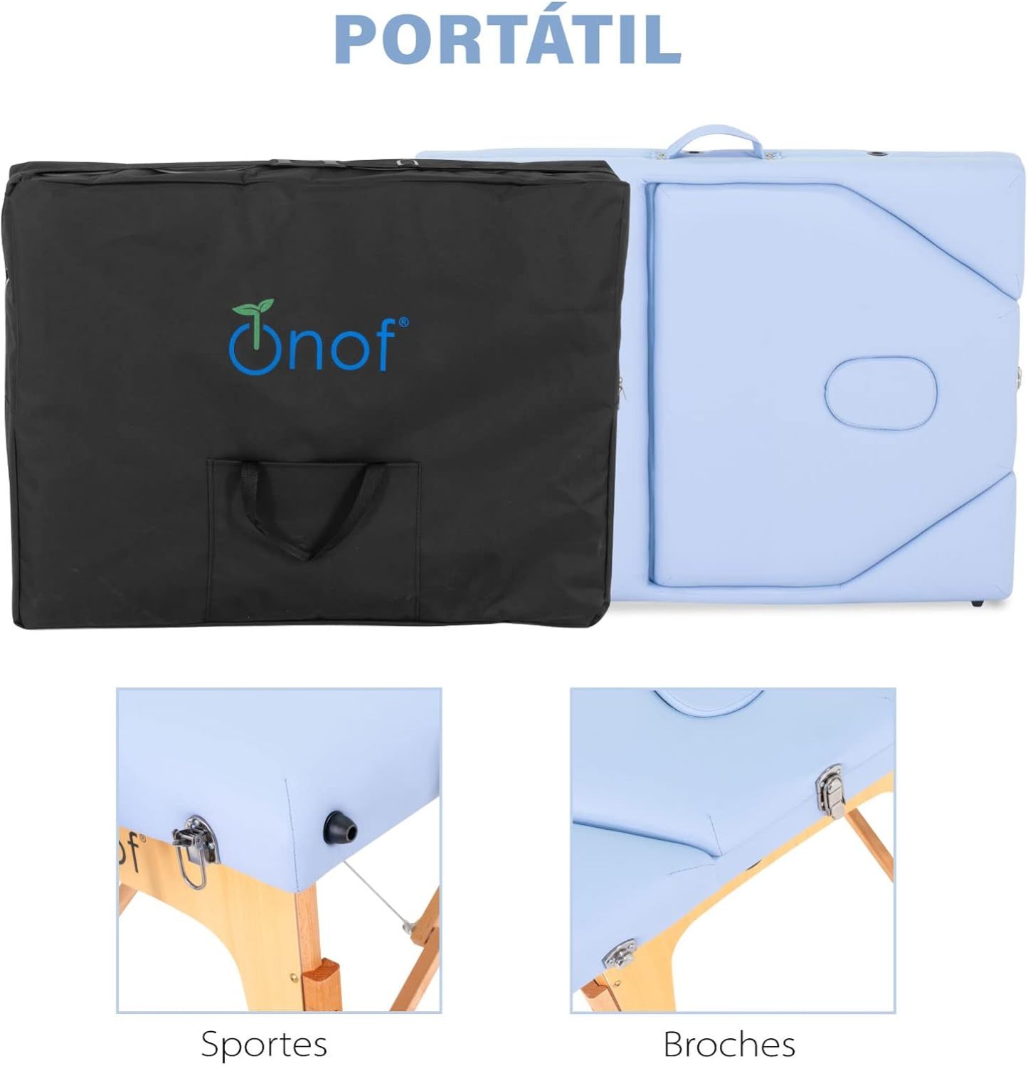 Onof Cama de Masaje Plegable de 3 Secciones y 8 Niveles de Altura Ajustable con Estuche Portátil para Uso Profesional Fisioterapia SPA Tatuajes Facial (Azul Maya)