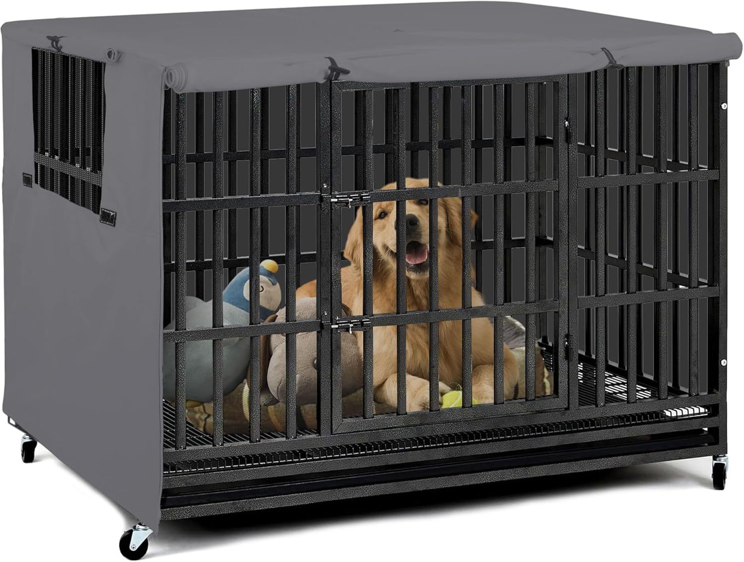 Explore Land Funda para jaula de perro de 42 pulgadas, funda de poliéster duradera para perrera de mascotas, ajuste universal para jaula de perro de alambre 1 (negro)