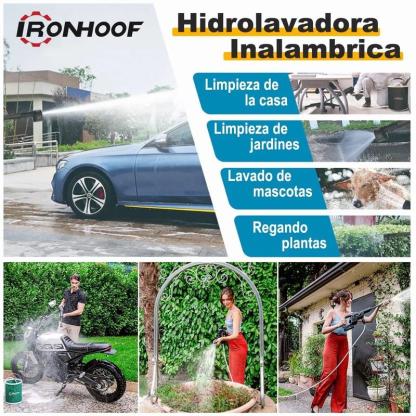 Hidrolavadora eléctrica portátil y inalámbrica negro de 550W con 680psi de presión máxima Pistola Para Hidrolavadora Electrica Portatil Inalambrica Incluye 2 Baterías, Manguera De 5m