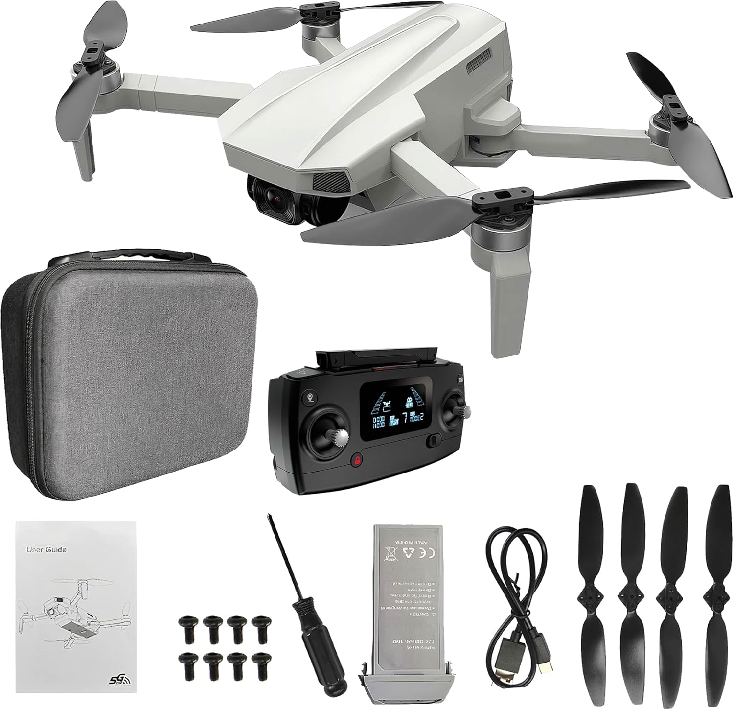 Binden - Drone Profesional B19 EIS, Cámara 2K, Sensor de Flujo Óptico, GPS, Barómetro, Quadcopter con Control Remoto, Funciones Inteligentes, 21 minutos de Vuelo - Gris Claro