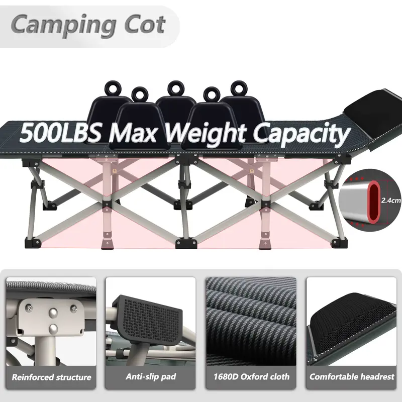 Portable Folding Camping Bed with Dual-Sided Mattress - Heavy-Duty, Easy Carry Design in Gray & Blue