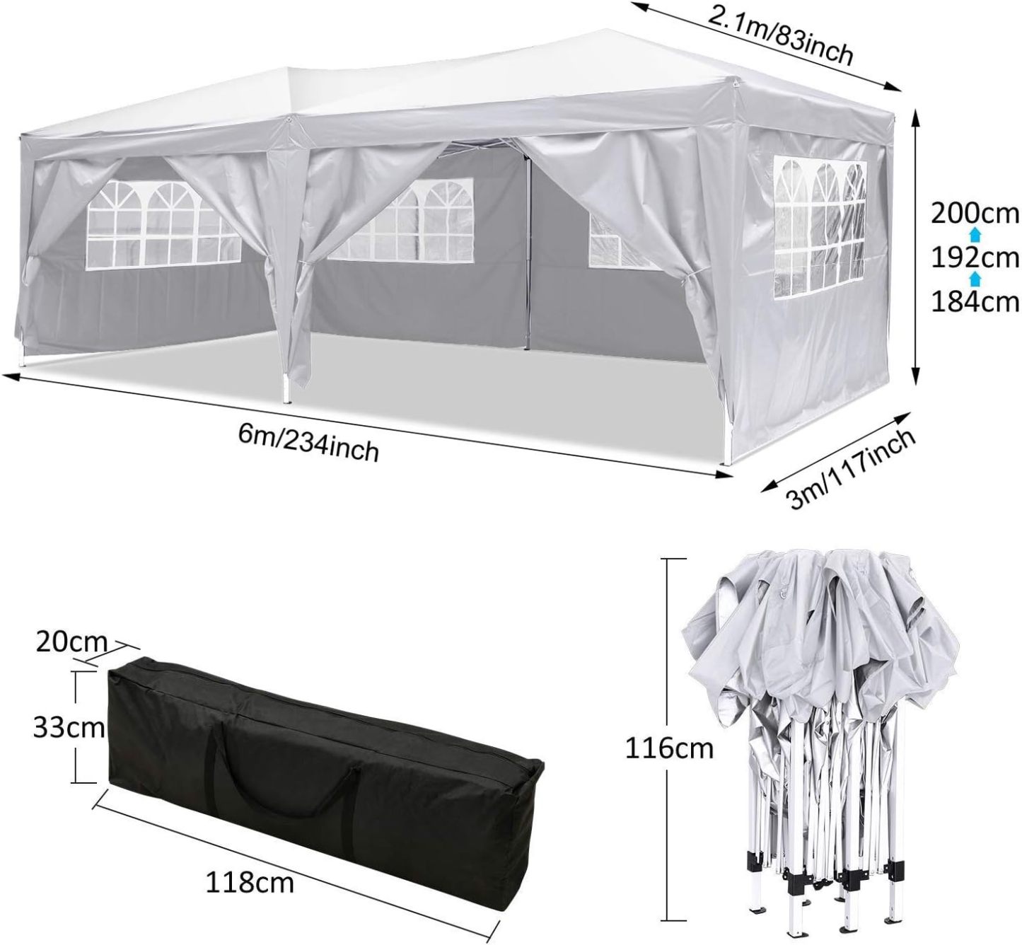 COBIZI - Toldo desplegable de 10 x 20 Pulgadas con 6 Paredes Laterales, toldo Impermeable para Eventos al Aire última intervensión, UPF 50+ cenador portátil para Fiestas, Playa, Camping, Boda,