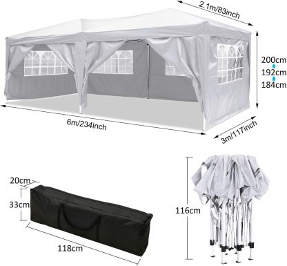 COBIZI - Toldo desplegable de 10 x 20 Pulgadas con 6 Paredes Laterales, toldo Impermeable para Eventos al Aire última intervensión, UPF 50+ cenador portátil para Fiestas, Playa, Camping, Boda,