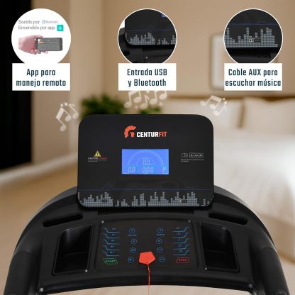 CENTURFIT Caminadora Profesional 3.5 HP Plegable con Inclinación 15 Niveles Superficie 135X48 Cm Pantalla Digital con Bluetooth Y 12 Programas Velocidad 1-18 Km/H Capacidad 140 Kg Gimnasio En Casa