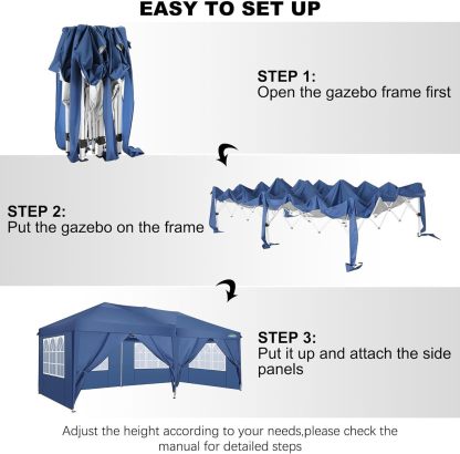 COBIZI - Toldo desplegable de 10 x 20 Pulgadas con 6 Paredes Laterales, toldo Impermeable para Eventos al Aire última intervensión, UPF 50+ cenador portátil para Fiestas, Playa, Camping, Boda,