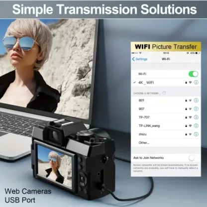 Cámaras digitales NBD S100 Pro para fotografía y vídeo 4K, cámara Vlogging de 48 MP con pantalla abatible de 180°, zoom digital 16X, flash y enfoque automático, lente macro y gran angular de 52 mm, 2 baterías, tarjeta SD de 32 GB