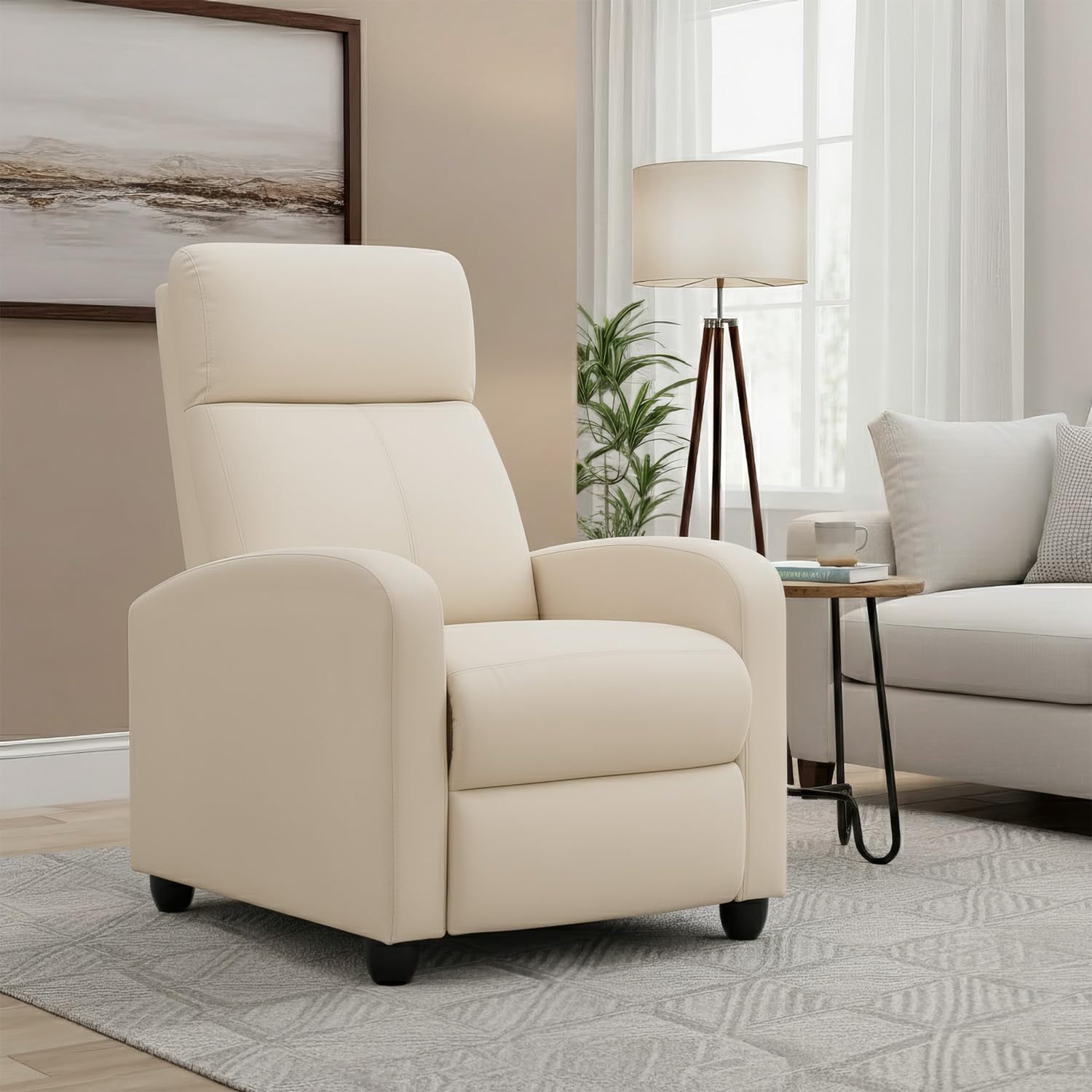 Silla reclinable para sala de estar, sala de cine en casa, sofá individual Winback, sillón reclinable de masaje, silla de lectura, silla reclinable moderna, fácil descanso con respaldo acolchado de tela (tela beige)