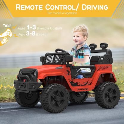 Hetoy Ride on Truck Car 12V Kids Electric Vehicles with Remote Control Spring Suspension, LED Lights, Bluetooth, 2 Speeds