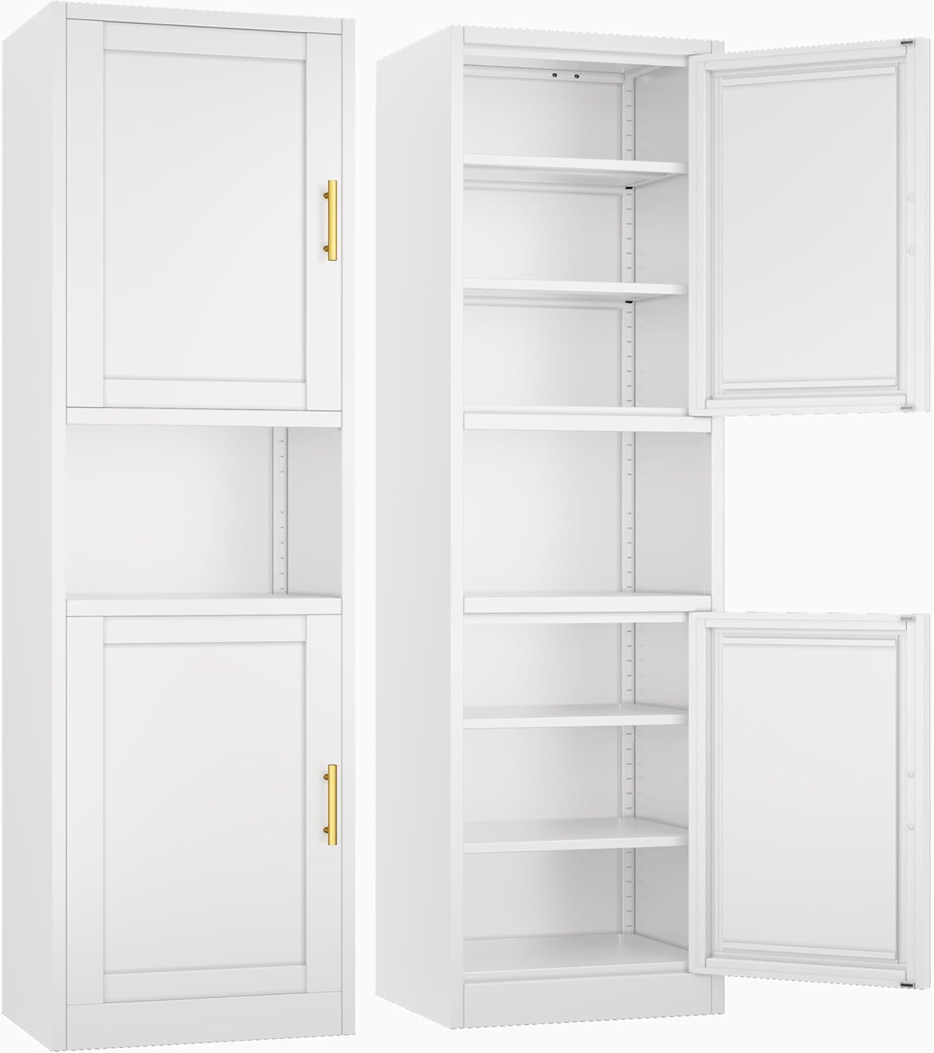 Ckzbx Gabinete de cocina de metal de 61 pulgadas de alto con 4 puertas, armarios de baño, 2 estantes ajustables para cocina, oficina en casa, sala de estar, comedor (negro)