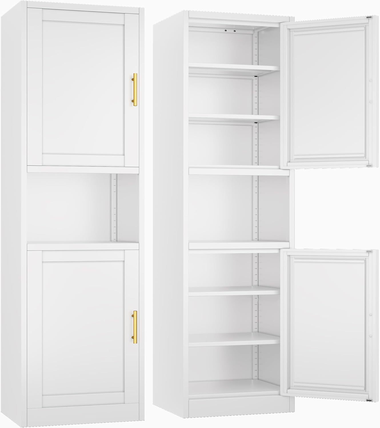 Ckzbx Gabinete de cocina de metal de 61 pulgadas de alto con 4 puertas, armarios de baño, 2 estantes ajustables para cocina, oficina en casa, sala de estar, comedor (negro)