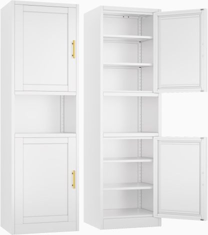 Ckzbx Gabinete de cocina de metal de 61 pulgadas de alto con 4 puertas, armarios de baño, 2 estantes ajustables para cocina, oficina en casa, sala de estar, comedor (negro)