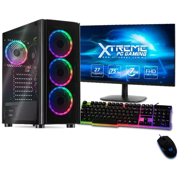 Xtreme PC Gamer con AMD Radeon Renoir Ryzen 5 5600G, 16GB, SSD de 240GB, disco duro de 3TB, monitor de 27 pulgadas con WIFI XTXZR516GBRENOIR