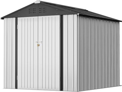 Greesum - Cobertizo de almacenamiento de metal para exteriores, 5 pies x 3 pies, herramienta de acero para cobertizo de almacenamiento con puerta y cerradura, para patio trasero, jardín, patio, césped (5 x 3 pulgadas), color café