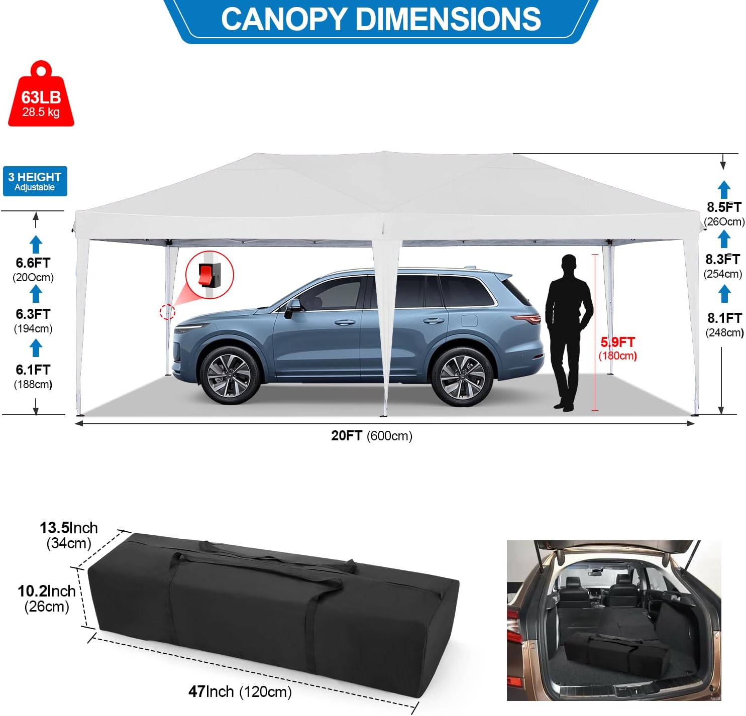 COBIZI - Toldo desplegable de 10 x 20 Pulgadas con 6 Paredes Laterales, toldo Impermeable para Eventos al Aire última intervensión, UPF 50+ cenador portátil para Fiestas, Playa, Camping, Boda,