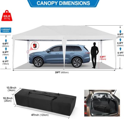 COBIZI - Toldo desplegable de 10 x 20 Pulgadas con 6 Paredes Laterales, toldo Impermeable para Eventos al Aire última intervensión, UPF 50+ cenador portátil para Fiestas, Playa, Camping, Boda,