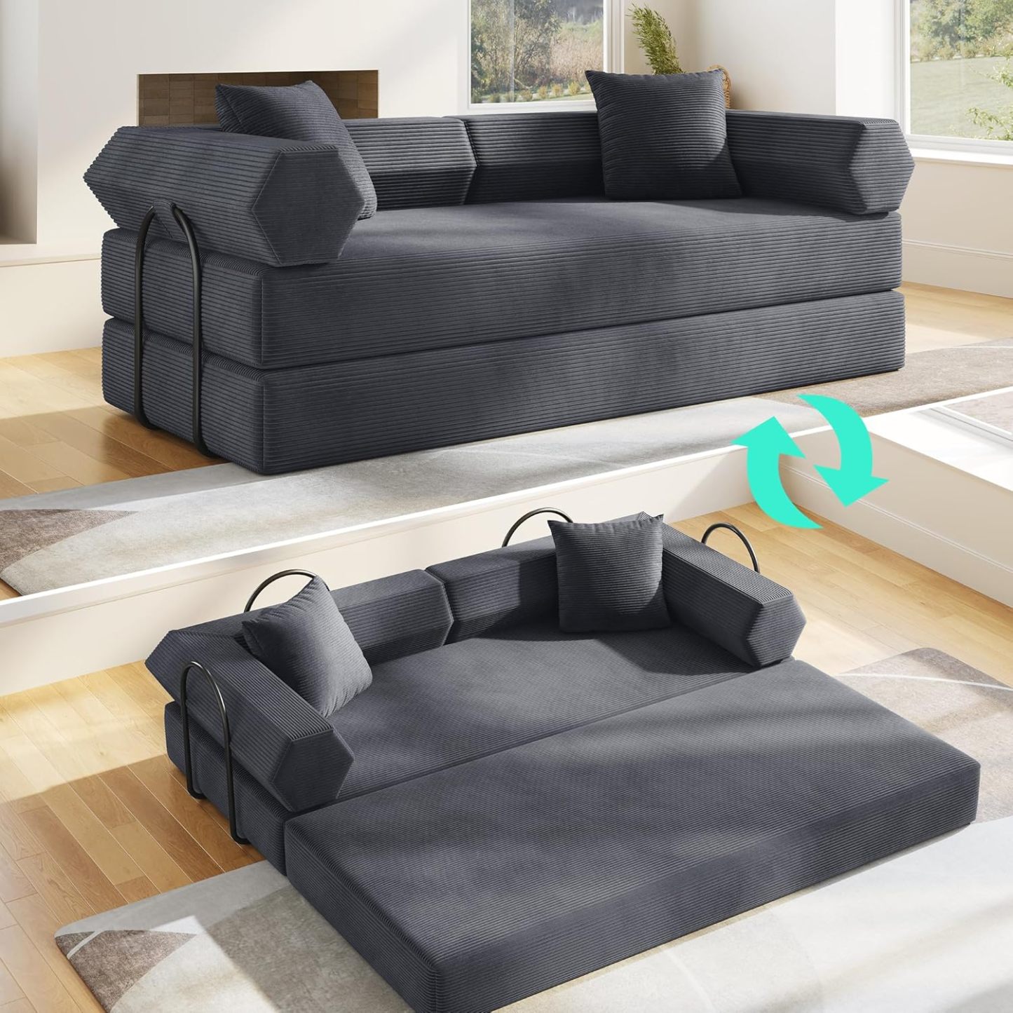 🛋️ Sofá Cama Convertible 79 Pulgadas, Diseño Deshuesado, Mueble Multifuncional para Sala de Estar, Colores Beige y Blanco