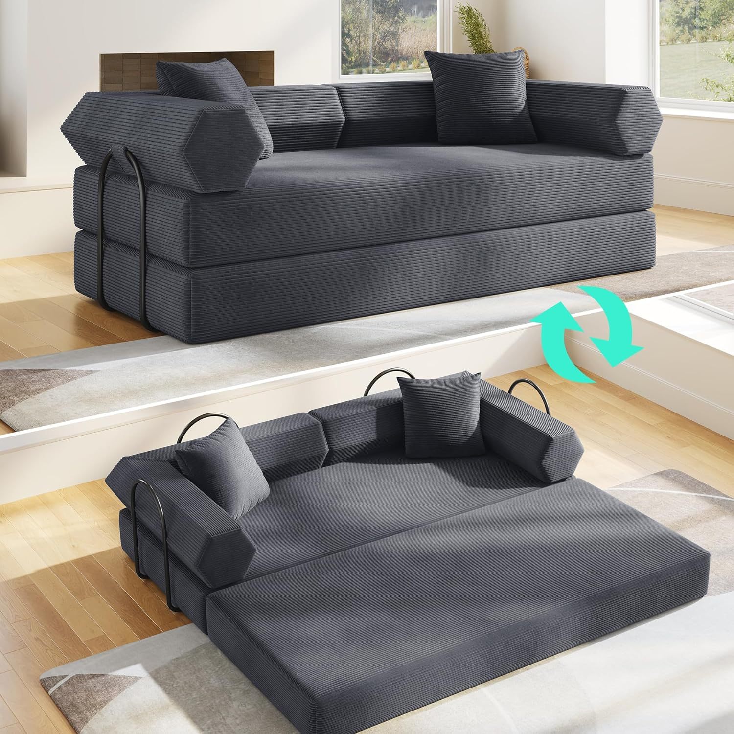🛋️ Sofá Cama Convertible 79 Pulgadas, Diseño Deshuesado, Mueble Multifuncional para Sala de Estar, Colores Beige y Blanco
