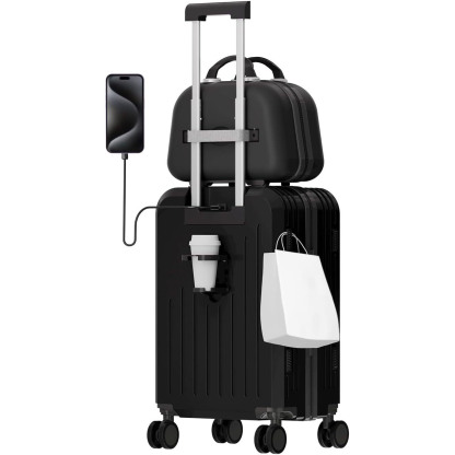 HOGESA Juego de Maletas de Viaje, Maletas de Viaje Carry On 21”, Maleta de Mano Pequeña con Ruedas Silenciosas de 360 Grados, Equipaje de Mano para Avion con Candado de Seguridad - 2 Piezas (Blanco)