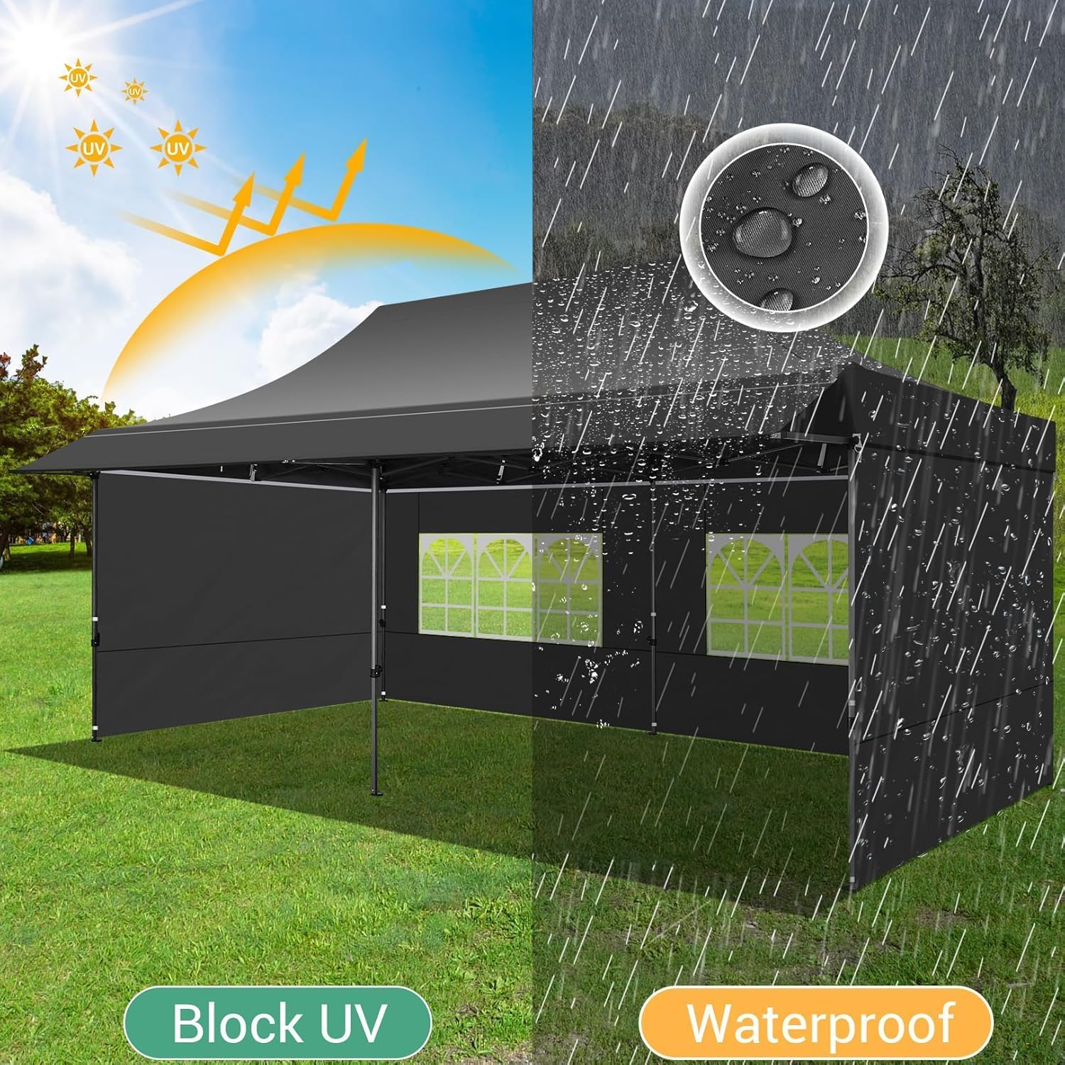 COBIZI - Toldo desplegable de 10 x 20 Pulgadas con 6 Paredes Laterales, toldo Impermeable para Eventos al Aire última intervensión, UPF 50+ cenador portátil para Fiestas, Playa, Camping, Boda,