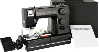 janome Máquina de Coser con Cuerpo de Aluminio Industrial HD1000 edición Negra con 14 Puntadas, Ojal de 4 Pasos, enhebrador de Agujas automático y alimentación descendiente