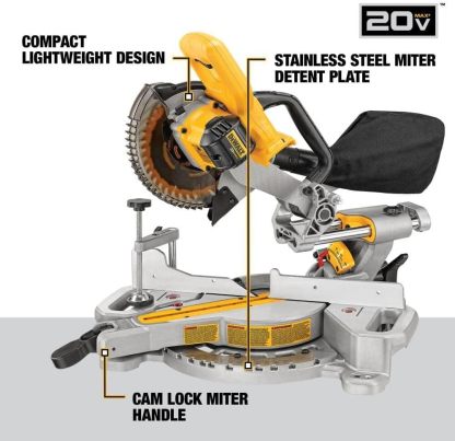 DEWALT Sierra de Inglete Telescópica Inalámbrica 20V MAX* 7-1/4 Pulgadas sin bateria incluida DCS361B