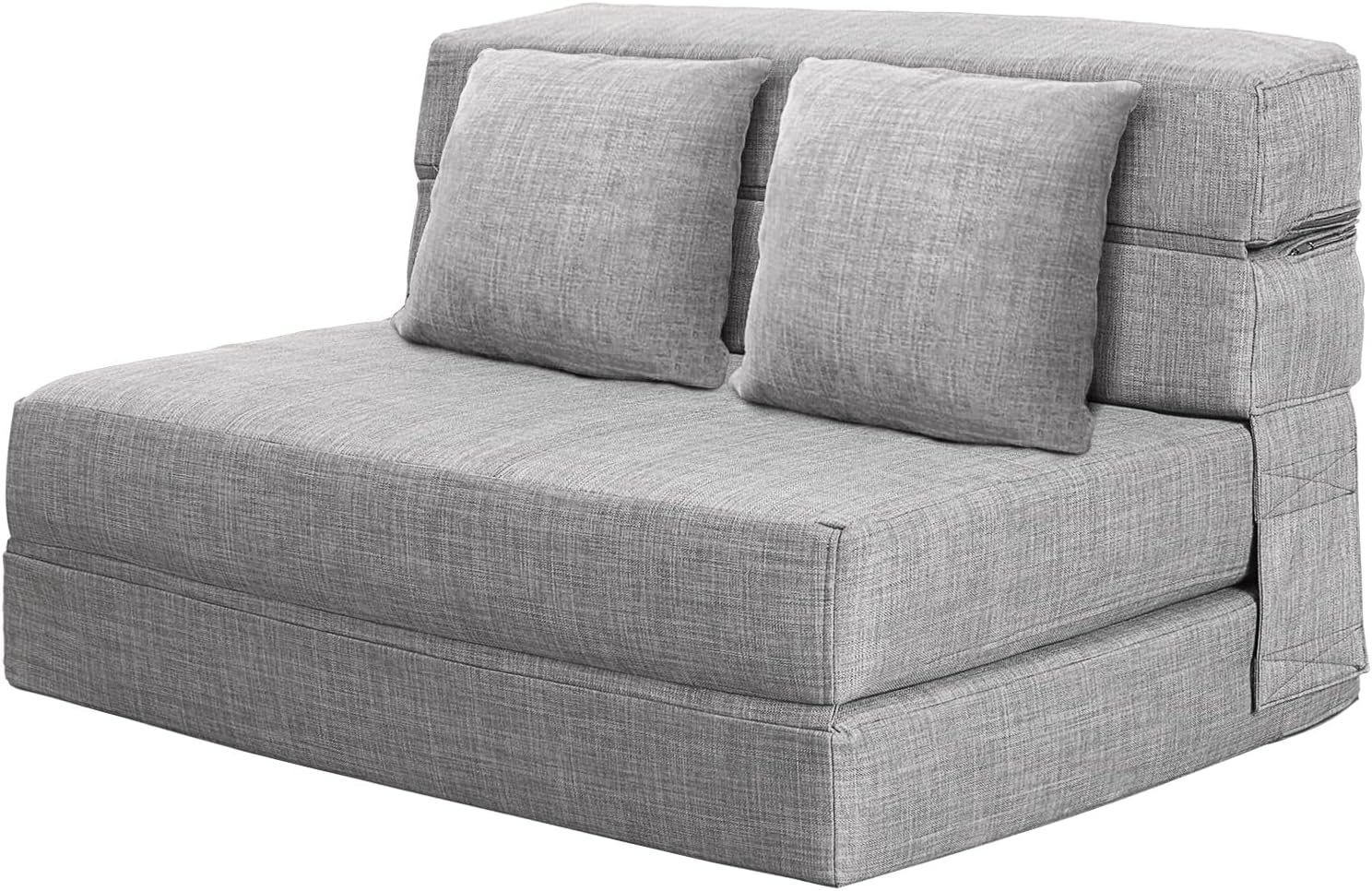 Silla reclinable Anoner, sofá cama plegable de 152 cm, diván con 2 cojines, funda lavable de espuma viscoelástica tamaño queen, color gris claro