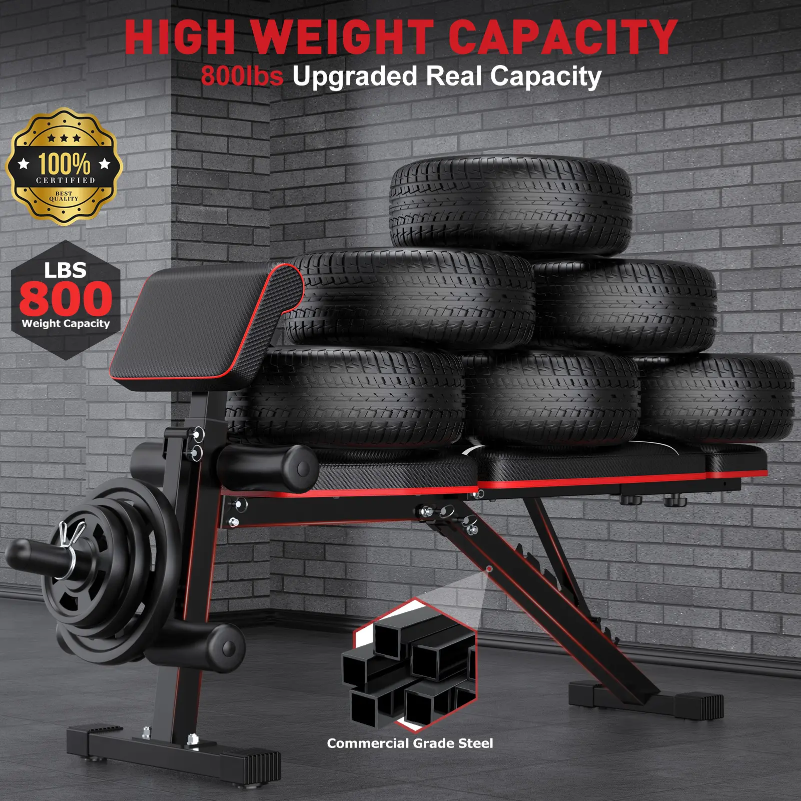 Banco de pesas plegable, capacidad de peso de 880 libras, placa de pesas no incluida, banco de entrenamiento de press de banca para gimnasio en casa, banco para hacer ejercicio, equipo de entrenamiento de abdominales inclinados y declinados, extensión de