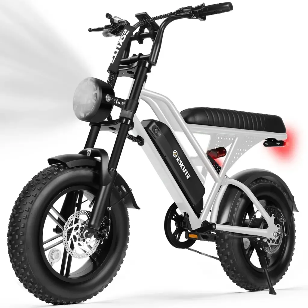 ⚡ESKUTE V100 Bicicleta Eléctrica para Adultos, Llantas Gruesas Fat‑Tire 16" Todoterreno, Motor Pico 1500W, Batería 48V 13Ah Larga Autonomía, Velocidad 45 km/h, Doble Suspensión, Ideal para Desplazamientos y Camping