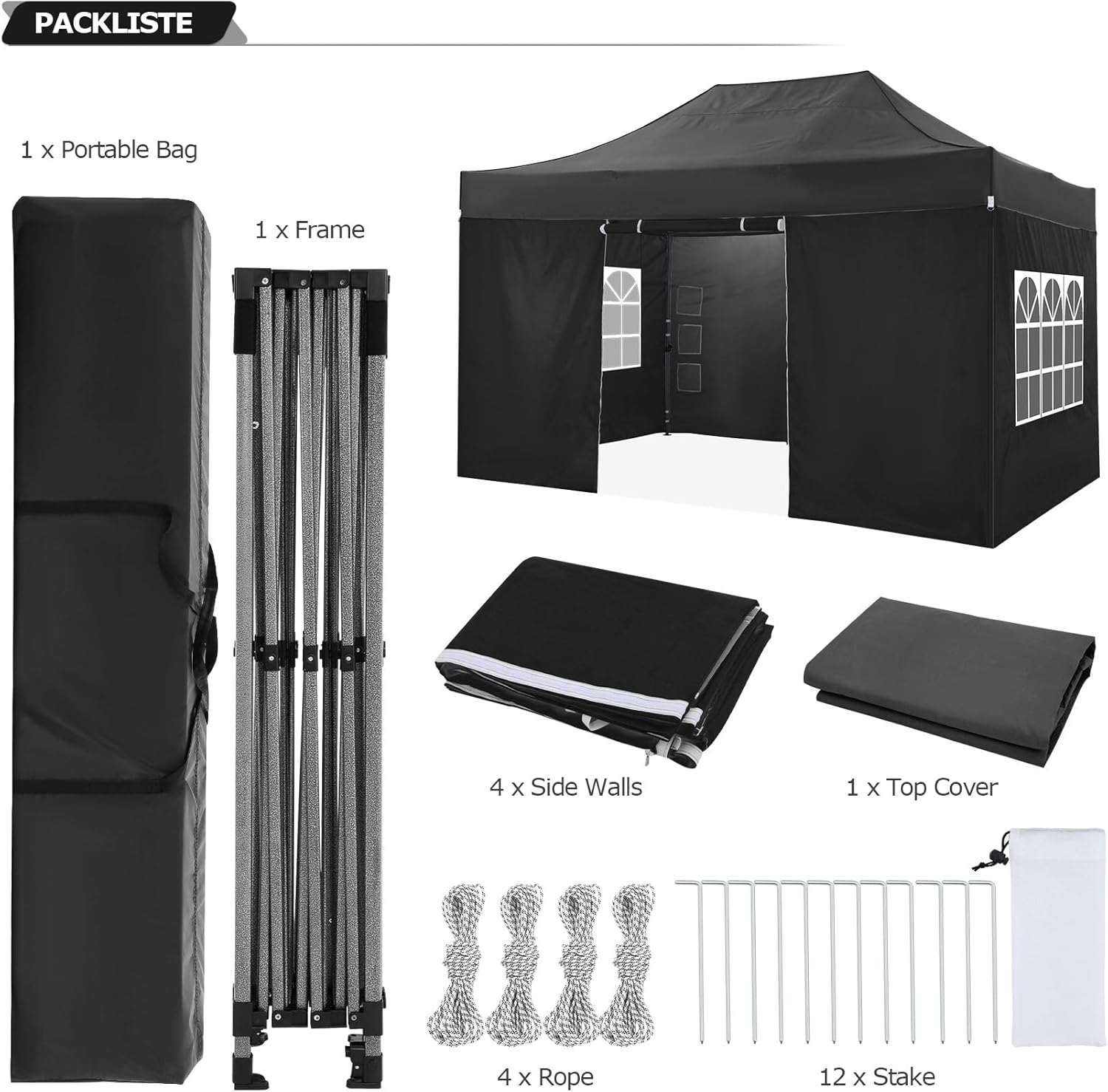 COBIZI - Toldo desplegable de 10 x 20 Pulgadas con 6 Paredes Laterales, toldo Impermeable para Eventos al Aire última intervensión, UPF 50+ cenador portátil para Fiestas, Playa, Camping, Boda,