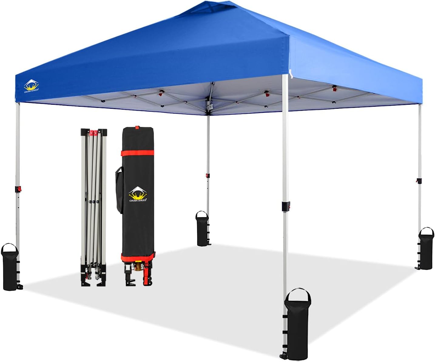 CROWN SHADES - Toldo desplegable para la Playa, fácil de armar, para el Aire Libre, Eventos, Fiestas, Campamento, Cubierta STO-N-Go, Parte Superior recubierta de Plata, 10 x 10 Pulgadas, Blanco