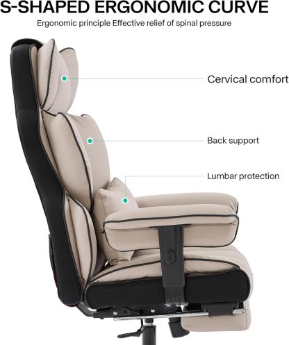 Gzagdecr - Silla de oficina grande y alta de 400 libras, silla de juego de piel sintético con respaldo alto, silla reclinable, silla de oficina ergonómica ejecutiva, soporte lumbar, silla de