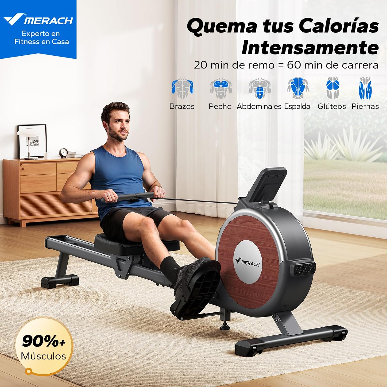 🏋️ MERACH Máquina de Remo, Remadora con Resistencia Magnética, App Propia, Equipo de Ejercicio para Entrenamiento de Cuerpo Completo en Casa