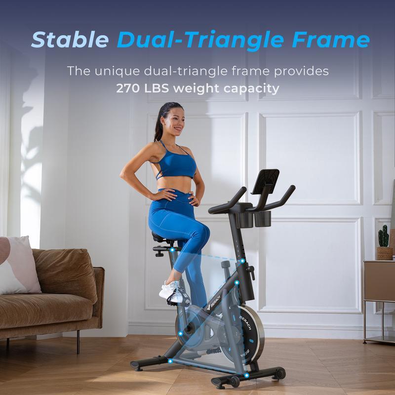 🚴Bicicleta estática Merach con modo de juego RPM y transmisión por correa silenciosa, capacidad de 136 kg (300 lb), 💪monitor LED y soporte para tablet, asiento acolchado cómodo, cardio compacto para gimnasio en casa Summervibes