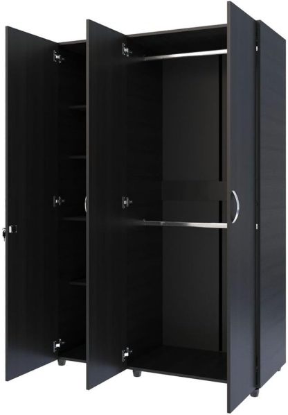 MADERKIT | Ropero Bilbao 120 cm Ancho | Tamaño Mediano | Color Wengue | 3 Puertas y Llave de Seguridad | Mueble Listo para armar | Estantes y Tubos para Colgar (Wengue)