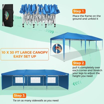 COBIZI - Toldo desplegable de 10 x 20 Pulgadas con 6 Paredes Laterales, toldo Impermeable para Eventos al Aire última intervensión, UPF 50+ cenador portátil para Fiestas, Playa, Camping, Boda,