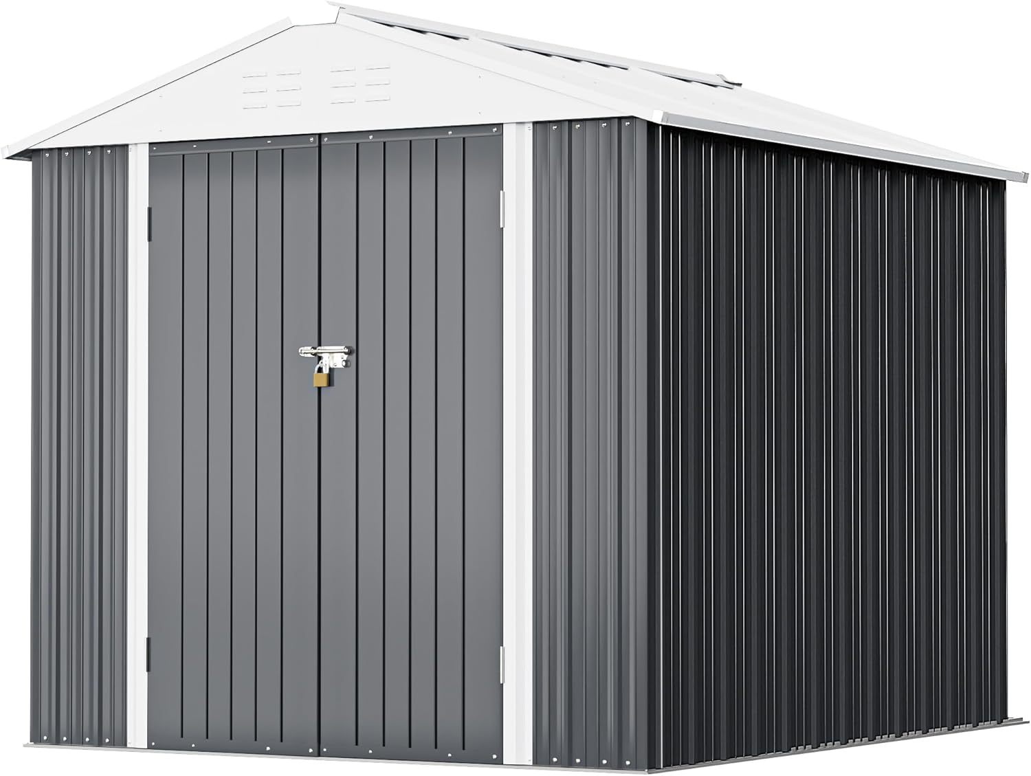 Greesum - Cobertizo de almacenamiento de metal para exteriores, 5 pies x 3 pies, herramienta de acero para cobertizo de almacenamiento con puerta y cerradura, para patio trasero, jardín, patio, césped (5 x 3 pulgadas), color café
