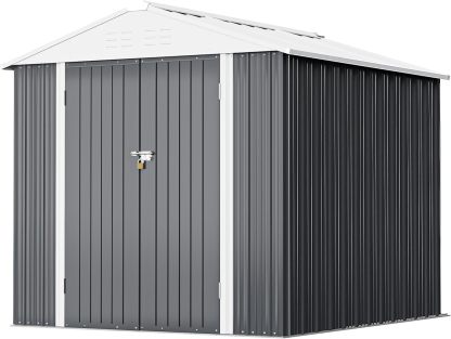 Greesum - Cobertizo de almacenamiento de metal para exteriores, 5 pies x 3 pies, herramienta de acero para cobertizo de almacenamiento con puerta y cerradura, para patio trasero, jardín, patio, césped (5 x 3 pulgadas), color café