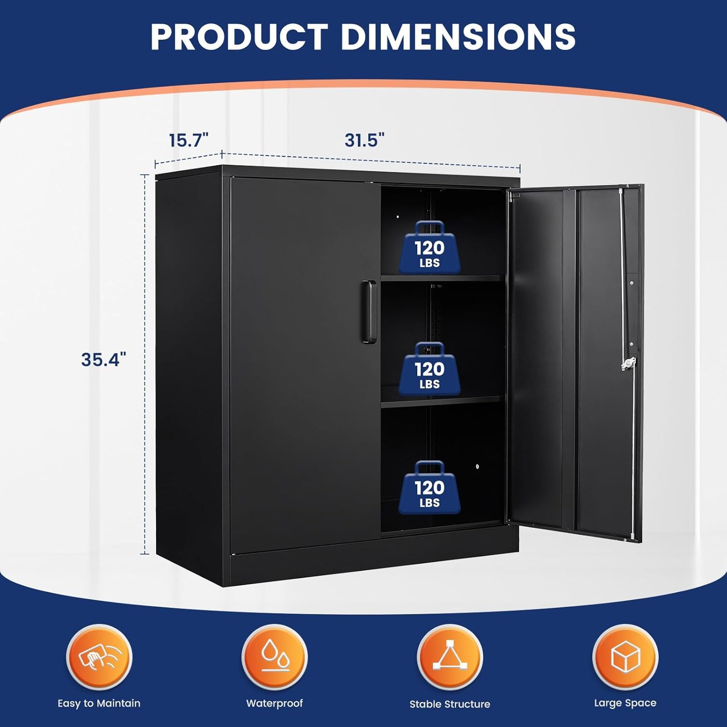Yizosh - Gabinete de almacenamiento de metal con 2 puertas y 5 estantes ajustables, archivador de acero de 71 pulgadas, gabinetes de herramientas de bloqueo para oficina, hogar, cochera, gimnasio,