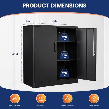 Yizosh - Gabinete de almacenamiento de metal con 2 puertas y 5 estantes ajustables, archivador de acero de 71 pulgadas, gabinetes de herramientas de bloqueo para oficina, hogar, cochera, gimnasio,