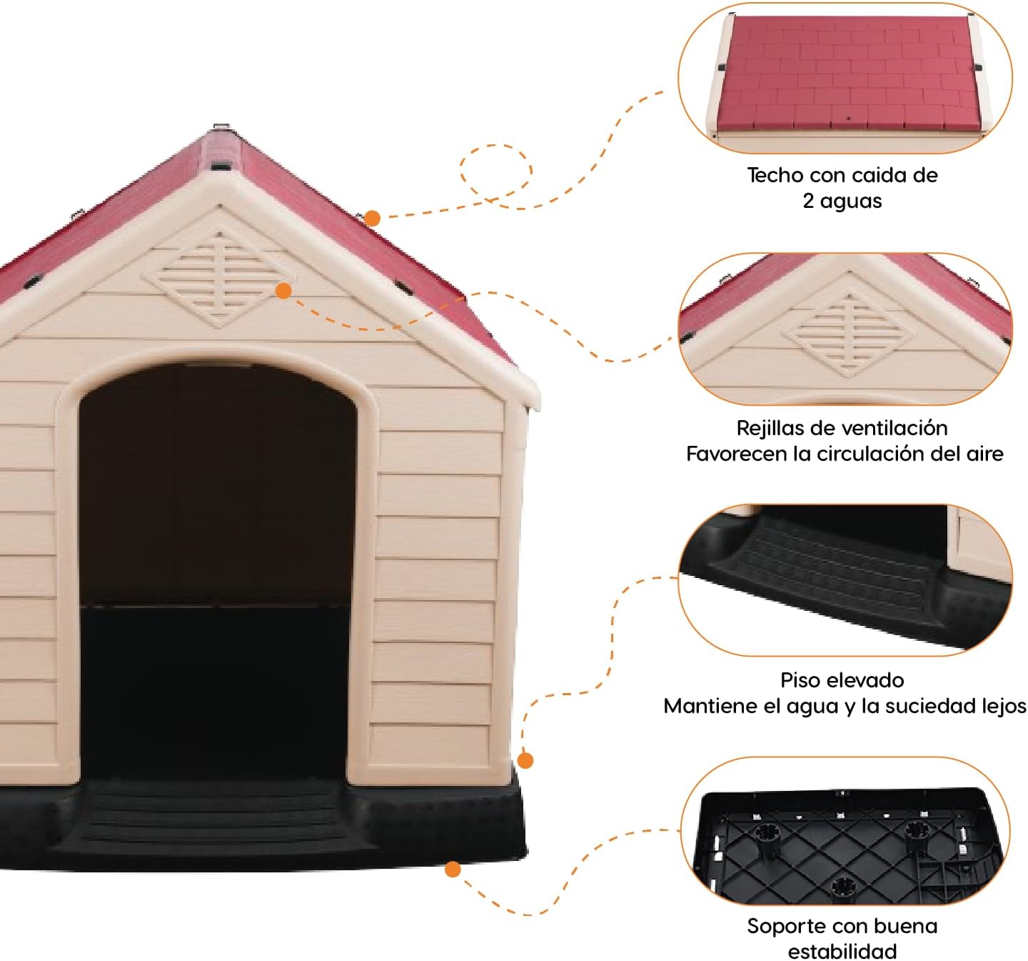 POLI PETS Casa de plástico para Perros, casa Duradera para Perros pequeños, medianos y Grandes, con Suelo Elevado y Rejillas de ventilación, ventila, fácil de Limpiar y Montar Dog Kennel