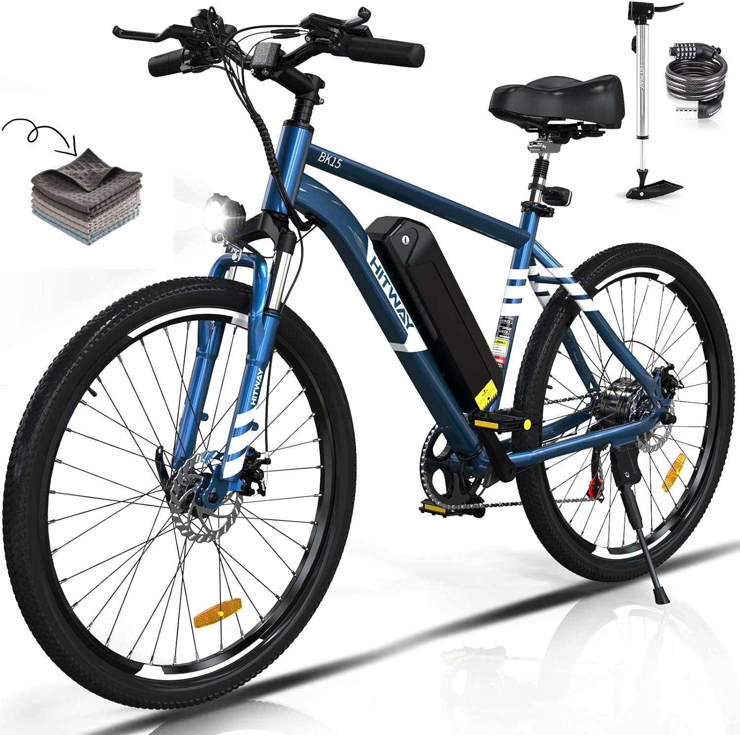 HITWAY - Bicicleta eléctrica para Adultos, Bicicleta E de 26 Pulgadas, 500 W, Bicicleta eléctrica extraíble, 36 V/12 Ah Bicicleta de montaña, Nieve, Playa, con 7 Engranajes-manteles
