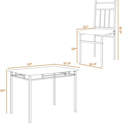 Juego de mesa de comedor de cocina de 5 piezas Tangkula, juego de mesa y sillas modernas que incluye 1 mesa rectangular y cuatro sillas de respaldo alto, marco de metal y asiento acolchado, tablero de mesa de mármol sintético (gris)