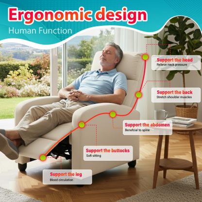 Silla reclinable para sala de estar, sala de cine en casa, sofá individual Winback, sillón reclinable de masaje, silla de lectura, silla reclinable moderna, fácil descanso con respaldo acolchado de tela (tela beige)