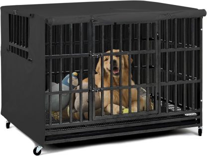 Explore Land Funda para jaula de perro de 42 pulgadas, funda de poliéster duradera para perrera de mascotas, ajuste universal para jaula de perro de alambre 1 (negro)