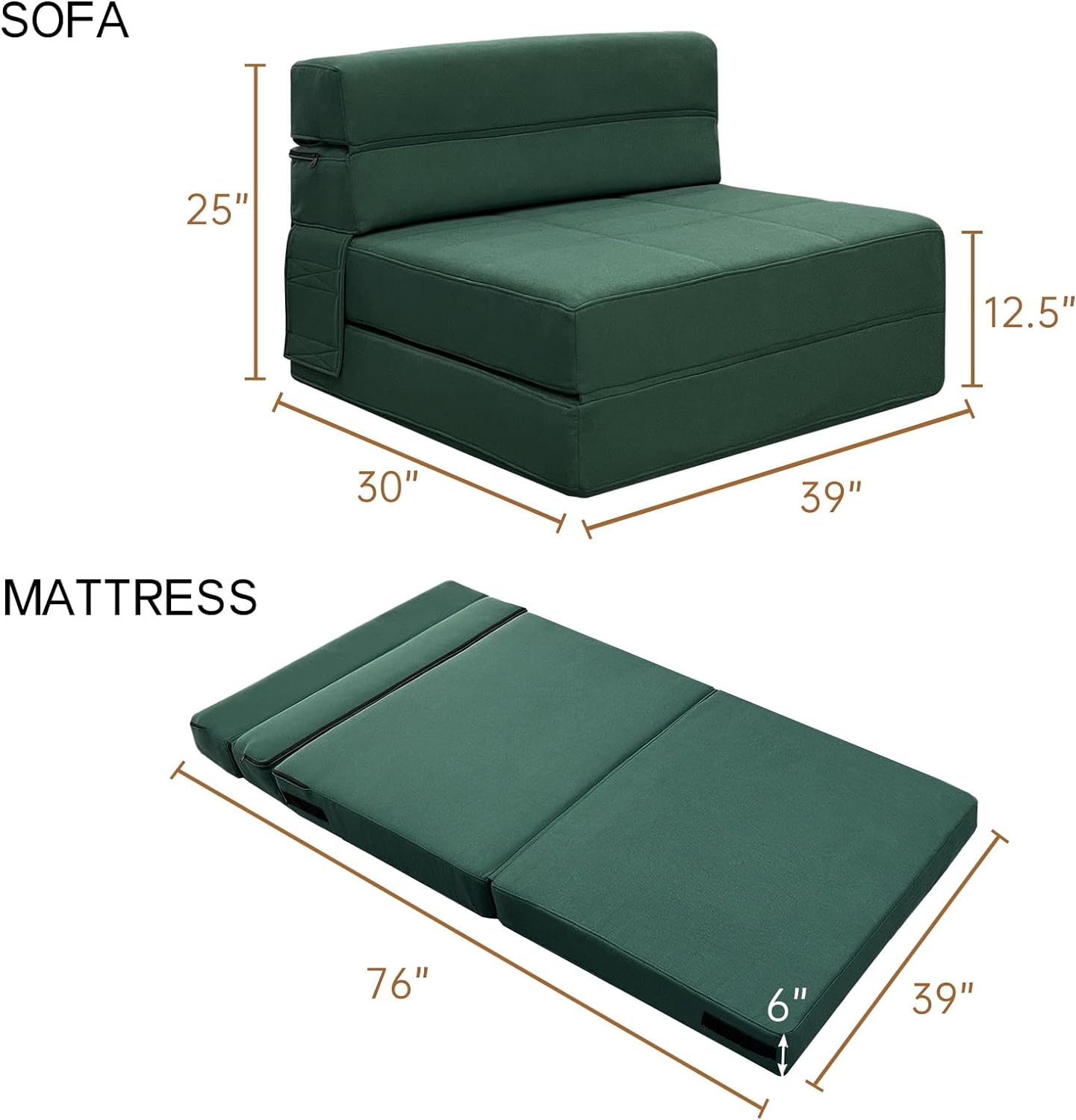 Silla reclinable Anoner, sofá cama plegable de 152 cm, diván con 2 cojines, funda lavable de espuma viscoelástica tamaño queen, color gris claro