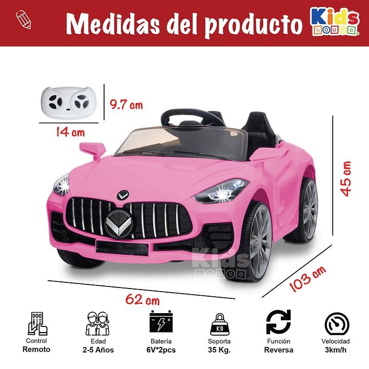 Kids House Carro Montable para Niños DASH, con Luz, Música USB MP3, Educación Temprana, Batería Dual 6V, Diseño Compacto y Seguro