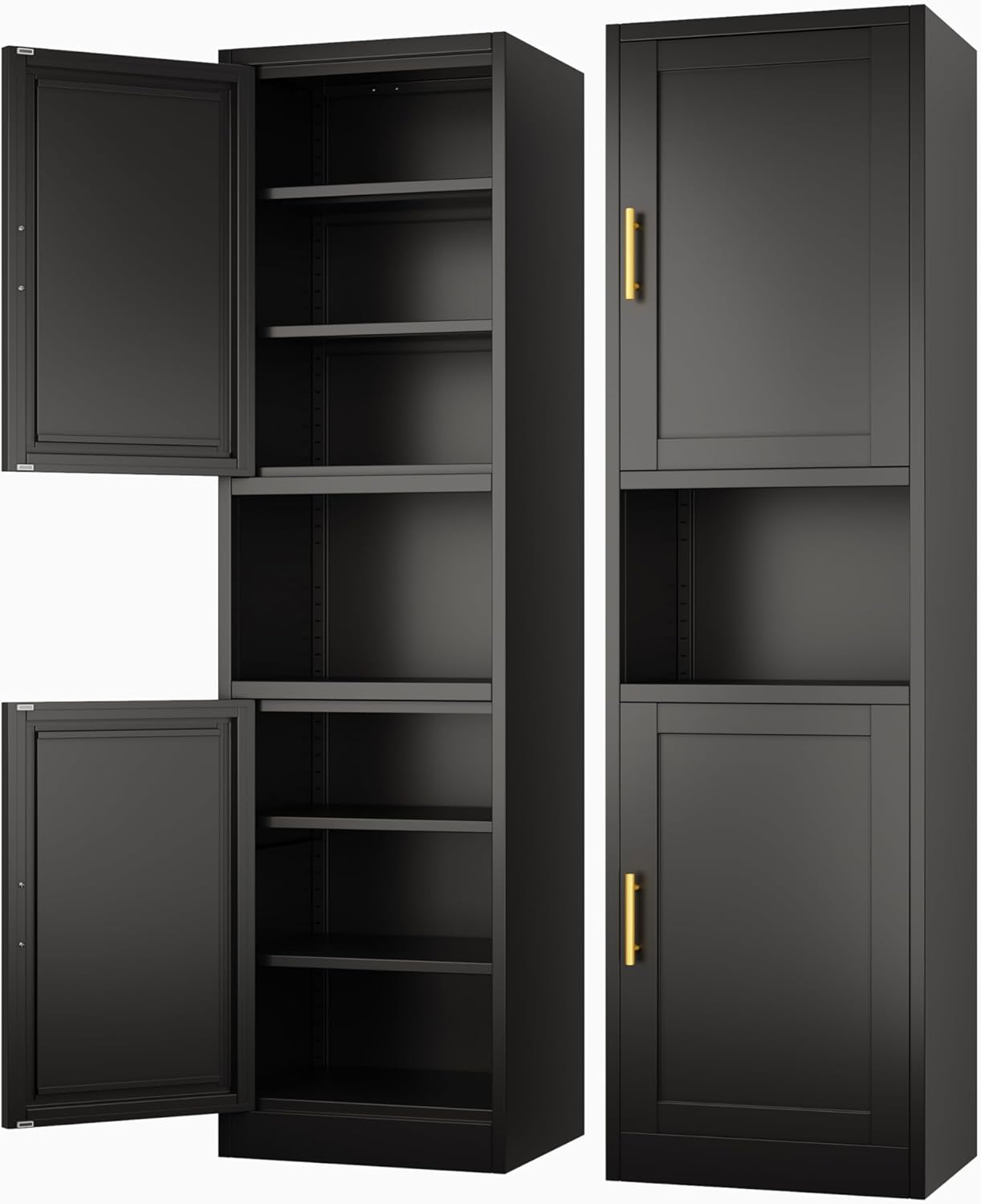 Ckzbx Gabinete de cocina de metal de 61 pulgadas de alto con 4 puertas, armarios de baño, 2 estantes ajustables para cocina, oficina en casa, sala de estar, comedor (negro)